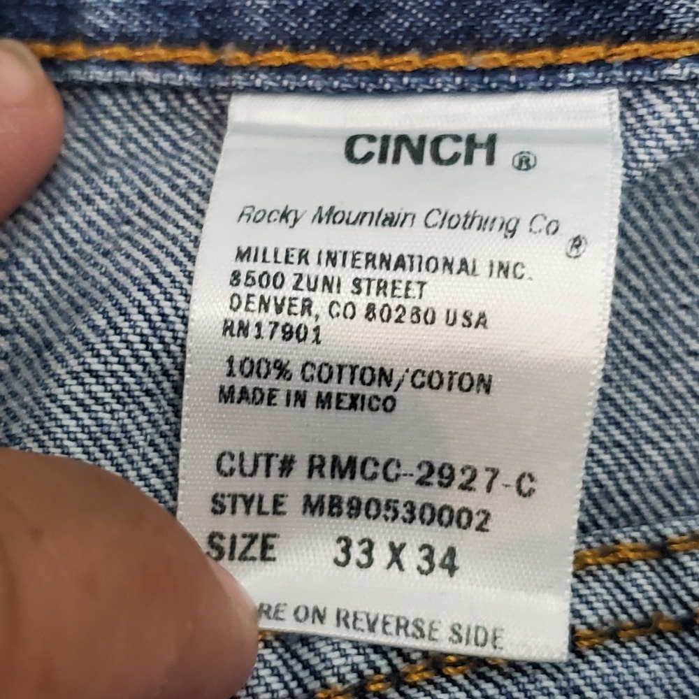 Cinch Men Jeans 33X34 Blue Denim Green Label Relaxed Tapered 32" Inseam - Picture 3 of 12